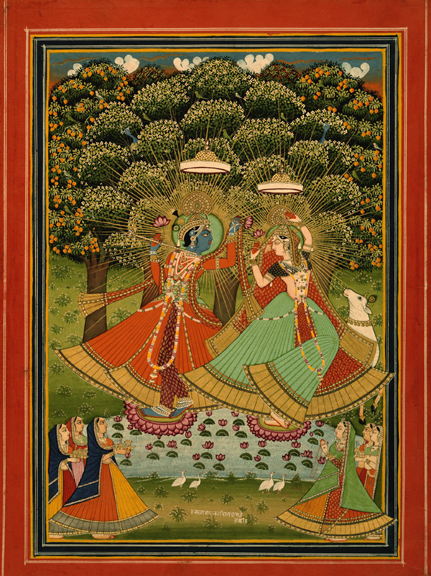 "Ladies Worship Krishna and Radha" Archival Digital Print (11" x 14" mat)-0