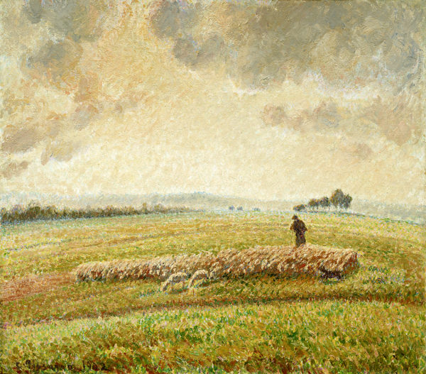 Camille Pissarro "Landscape with Flock of Sheep" Archival Digital Print (16 x 20 inch mat)-0